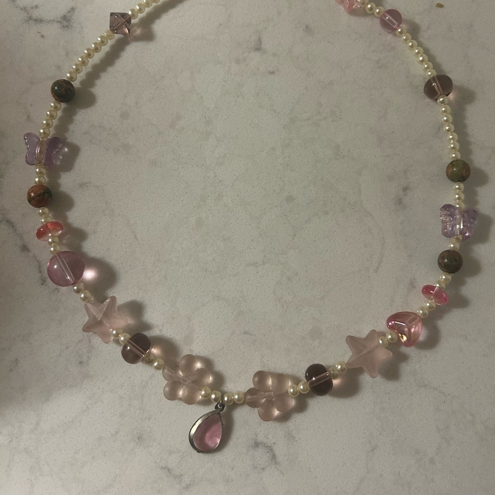 Y2K Pink and Pearl Beaded Necklace